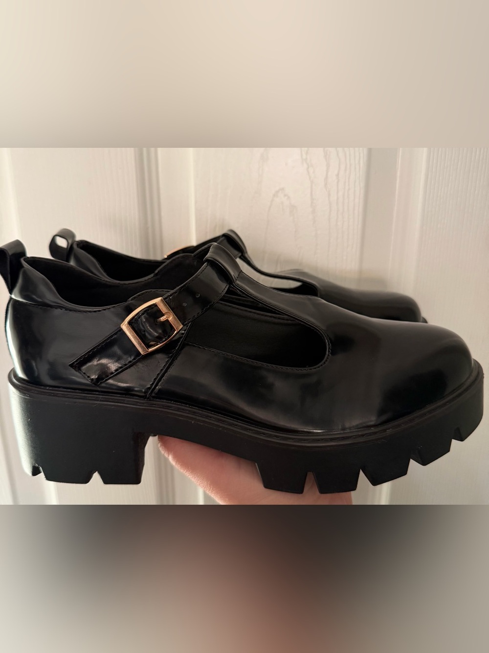 Semi-Glossy Black Mary Jane Chunky Loafer with Buckle (New Without Tags!)